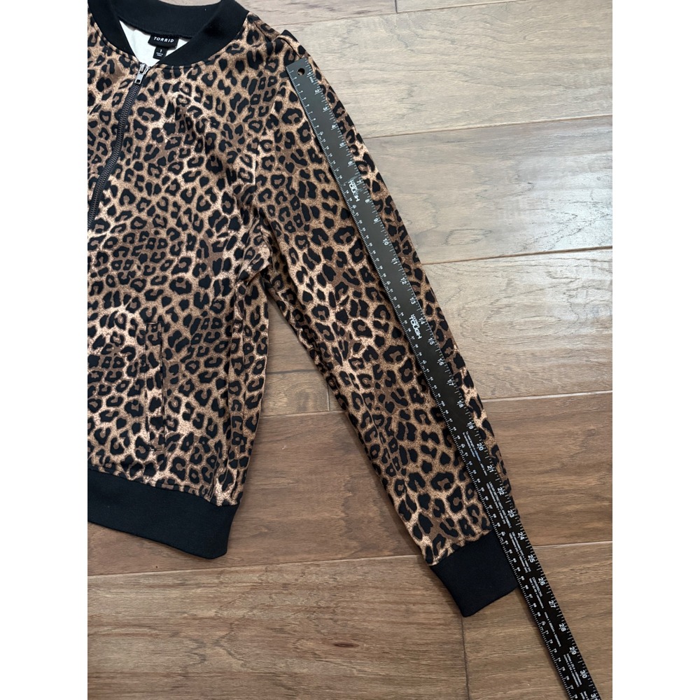 Torrid Womens Plus Size 1 Leopard Print Zip Up Bomber Jacket Brown Black Ribbed - Picture 7 of 8